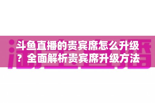 斗鱼直播的贵宾席怎么升级？全面解析贵宾席升级方法、特权与实用攻略